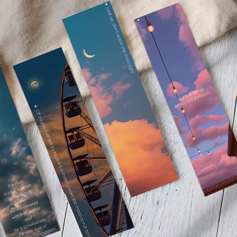 30Pcs/Set Creative Scenery Bookmarks Moon Sunset Cloud Art Paper Book Marks, Page Marker Stationery Gift for Readers Students