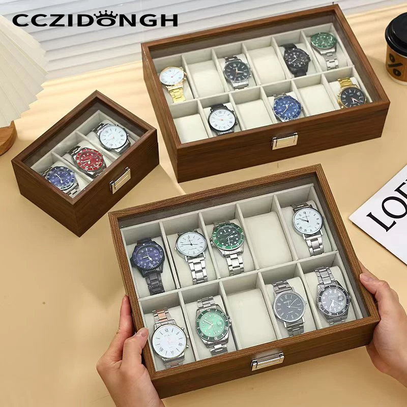 Wooden Watch Box 3 6 10 12 Slots With Glass Window Watch Organizer Storage Holder Gifts Men's And Women's Watch Device Box