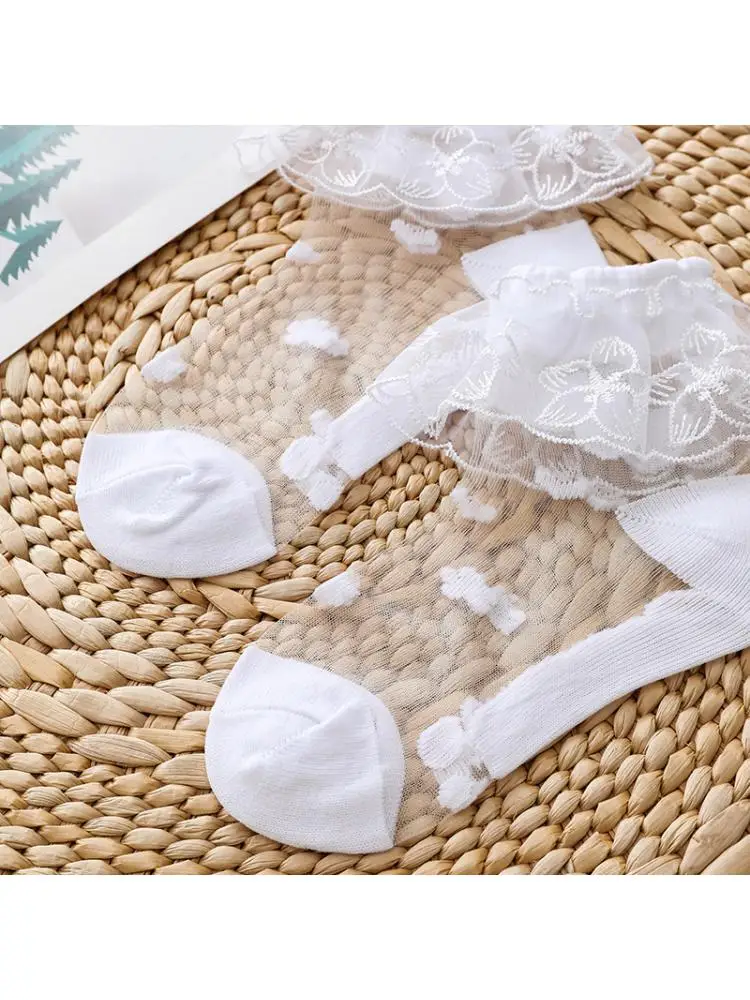 10 par 2022 verão novas crianças meias meninas rendas princesa malha de vidro branco respirável transparente adequado para 1-8 envelhecido