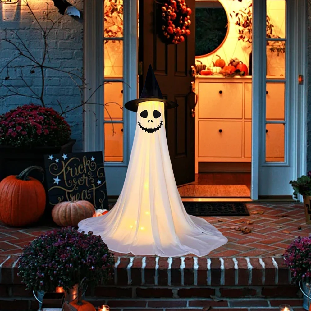 2Pcs LED Halloween Ghost Decorations Battery Powered Scary Ghost Figurine 8 Modes Standing Ghost Ornament for Table Room Kitchen