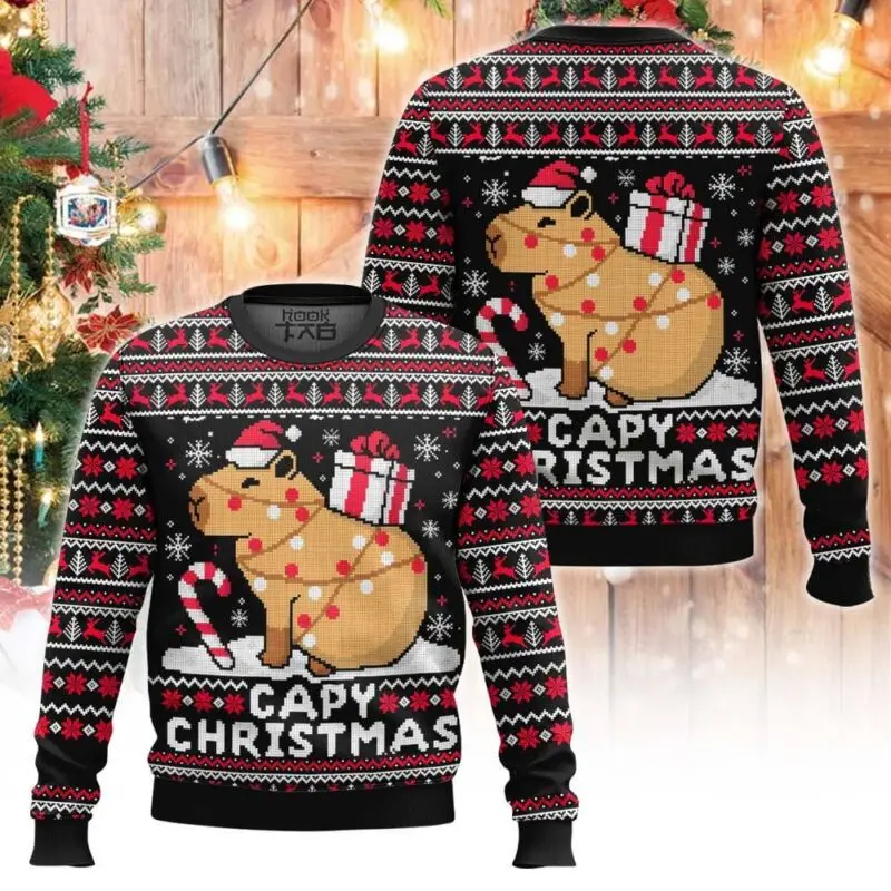 

Capy Christmas Capybara Ugly Christmas Sweater Funny Holiday Party Pullover Novelty Plus Size Sweaters for Xmas Gift 2026