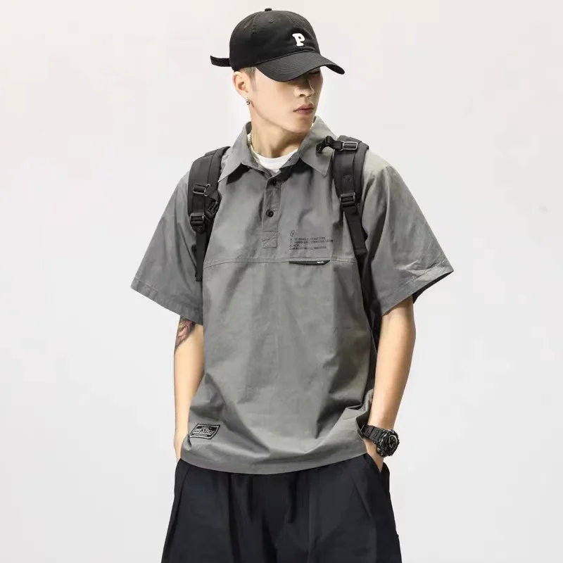 Casual American Style Men's Short Sleeve  Shirt Summer Flip Collar Versatile T-Shirt Cool Feeling Regular Fit Youth Popul...
