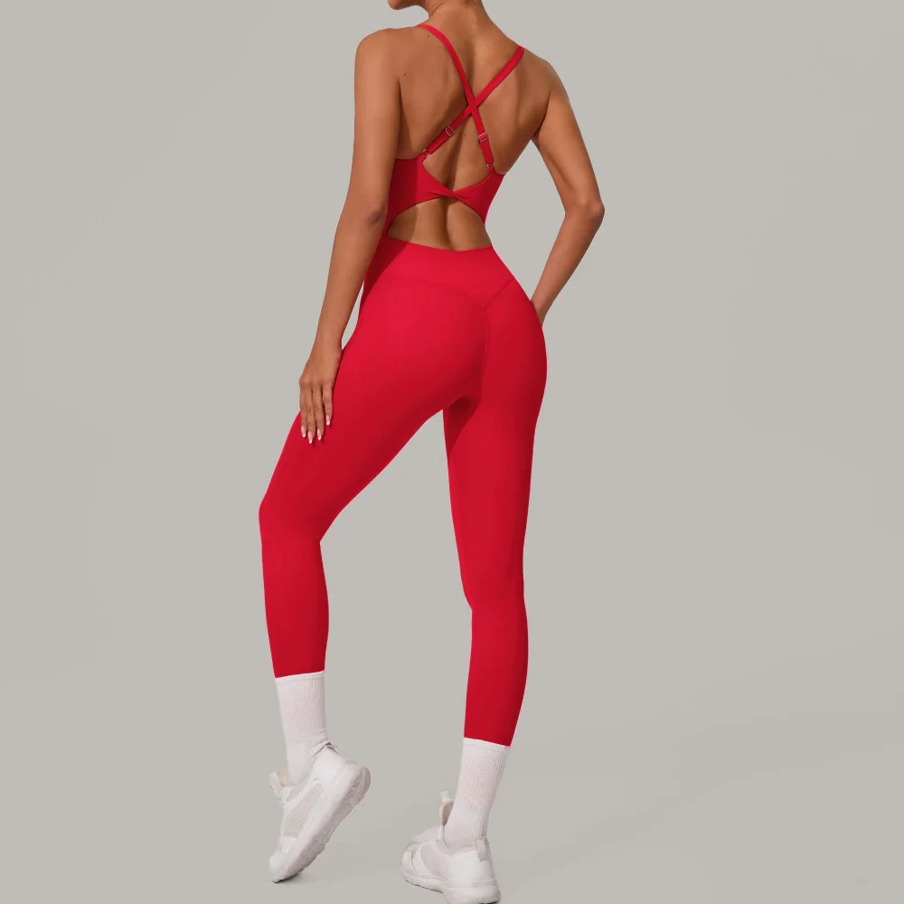 Women's Yoga Jumpsuit Slim Fit Backless Sportswear Adjustable Buckle Hip Lifting Body Shaping Gym Push Up One-piece Yoga Set