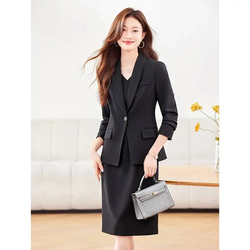 High Quality Fabric Women Business Suits with Dress and Jackets Coat Fall Winter Formal OL Styles Ladies Blazers Work Wear Sets