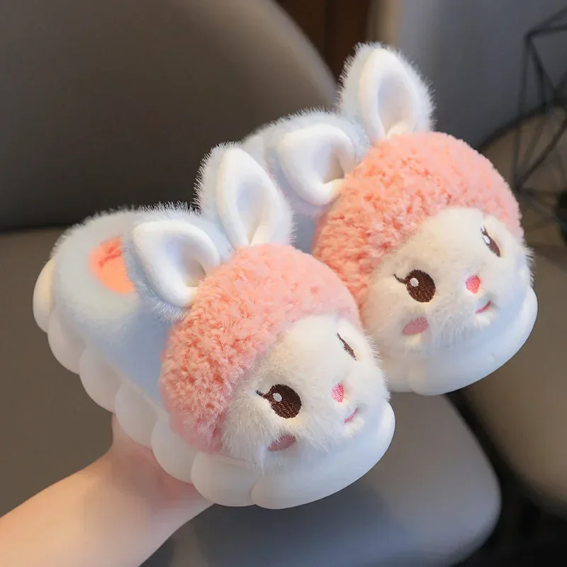 Children\'s Cotton Slippers Princess Shoes Warm Kids Winter Cute Rabbit Cartoon Furry Slippers Little Girl Soft Sole Baby Shoes