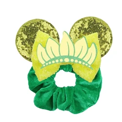 Newest Cute Disney Tiana Hair Scrunchies Velvet Hairband For Girls  Women Sequins Bows Headband Women Trip DIY Hair Accessories