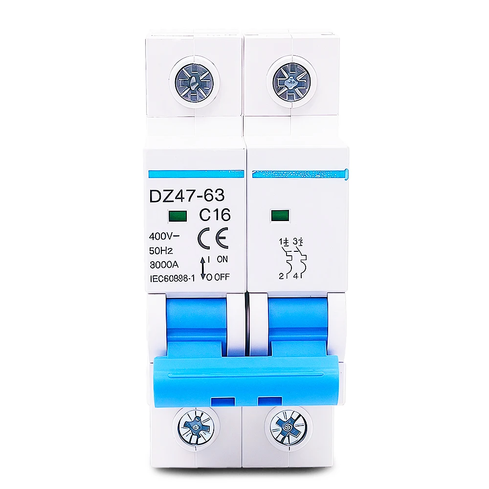 1Pcs DZ47-63 2P 16-63A Din Rail Double Pole MCB Overload Short Circuit Protector for Industrial Machine Wiring