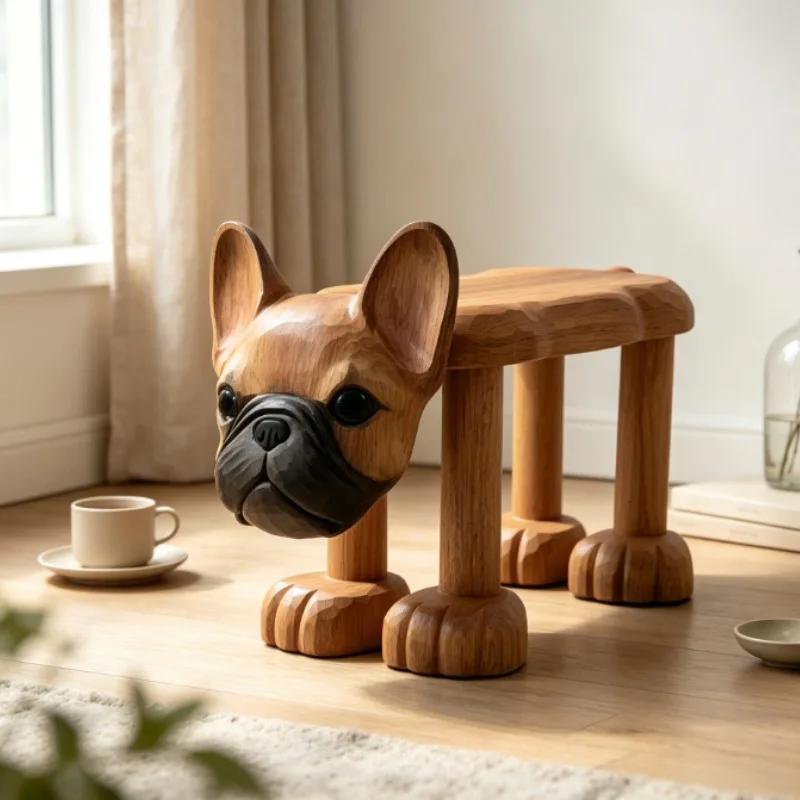 Solid Wood Shoe Bench with Animal Shape, Sturdy Low Seat for Living Room Entryway, Durable & Space-Saving Home Organizer