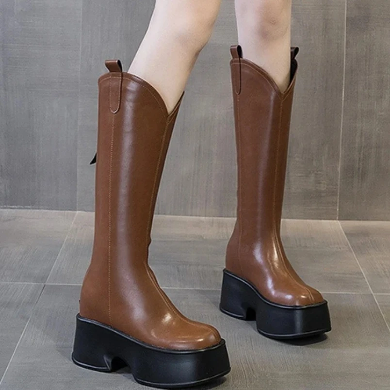 2025 جودة عالية 11 سنتيمتر جلد طبيعي الشتاء أفخم تشيلسي الركبة عالية الجوارب النساء السيدات مدخنة Famles الأحذية الموضة #2