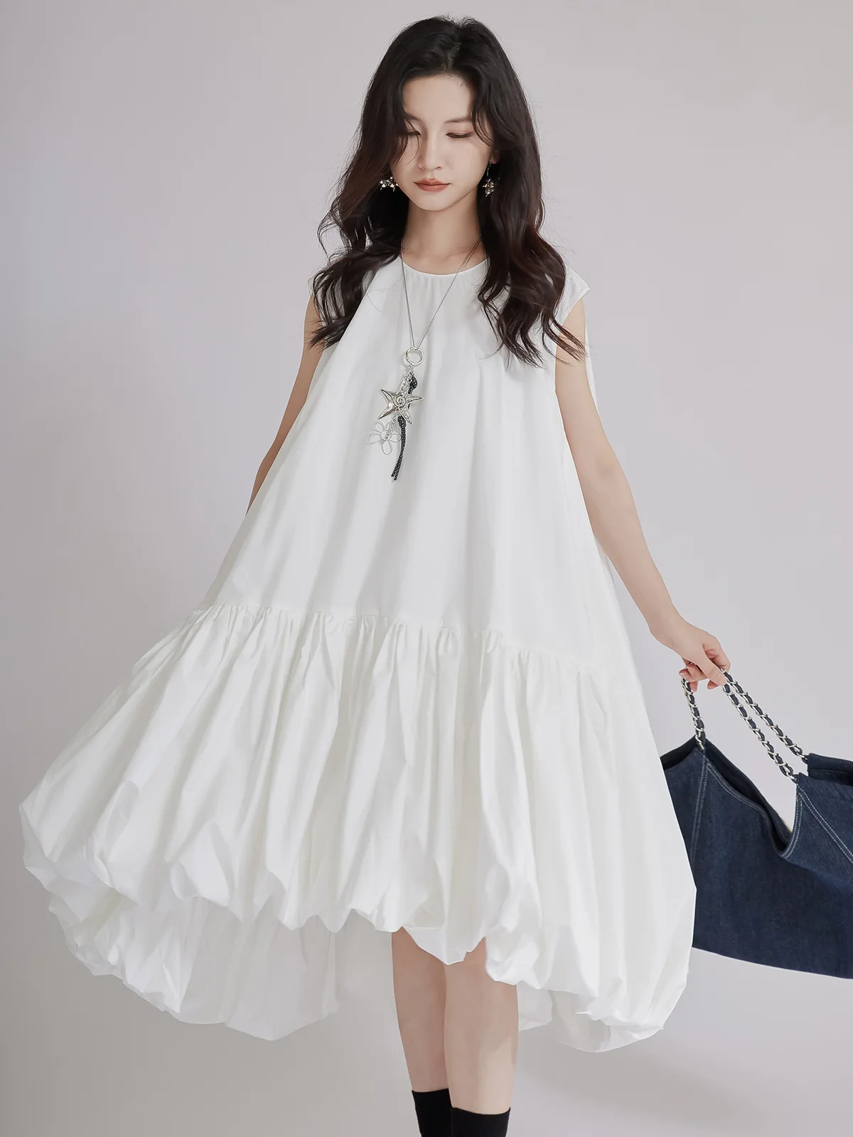 Tannt vestido de mujer sin mangas Irregular camisa blanca vestidos para mujeres 2025 nueva moda de verano asimetría camisas largas vestidos