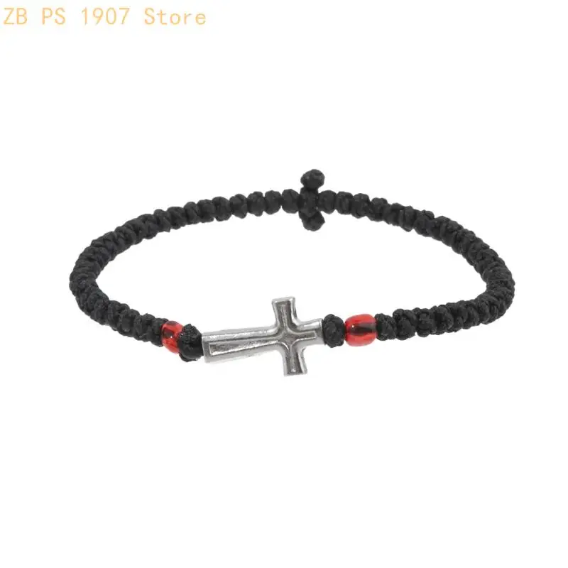 Handwoven Crucifix Bracelet Adjustable Closure Comfortable Wear Religious Symbol 55KA