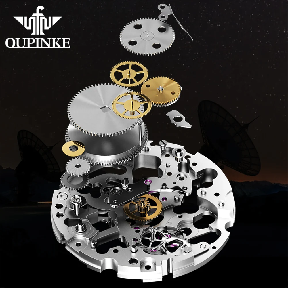 OUPINKE 3206 Men's Watch Top Luxury 3D Sky Eye Skeleton Sapphire Mirror Men's Automatic Mechanical Watch Brand Waterproof Watch