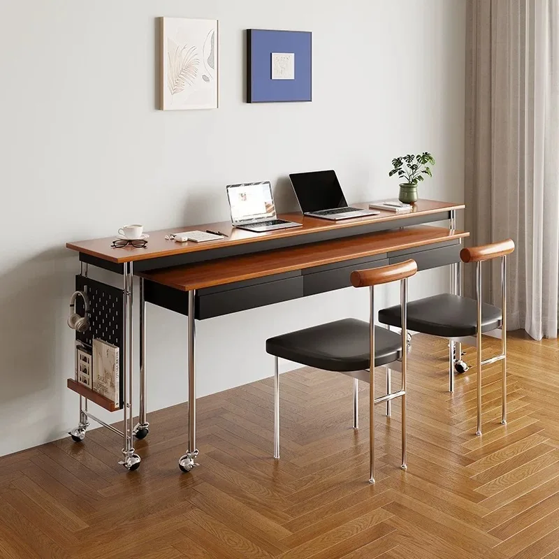 Solid wood desk ancient style simple home small apartment corner double-layer combination mobile computer desk