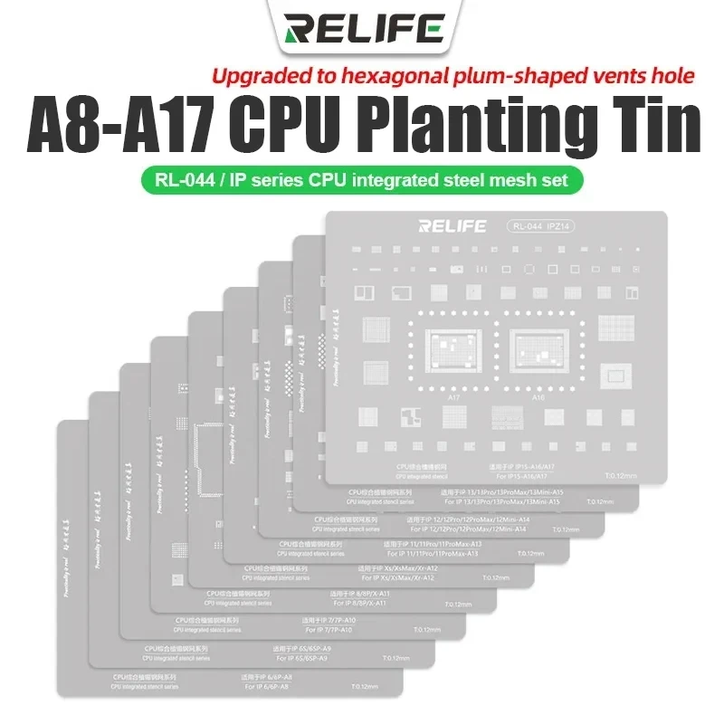 RELIFE-plantilla Reballing BGA para iPhone, Samsung, Huawei, Xiaomi, placa base de teléfono, CPU, NAND, herramienta de plantilla de estaño de reparación, Chip IC de RL-044