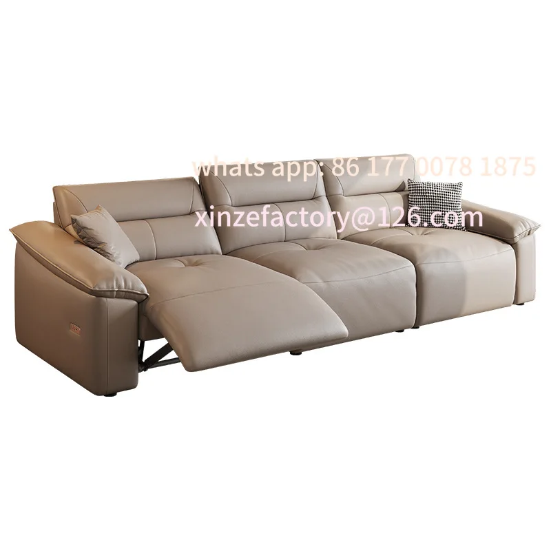 Customizable Leather First Layer Cowhide Electric Function Sofa Three or Four People Small Apartment Living Room
