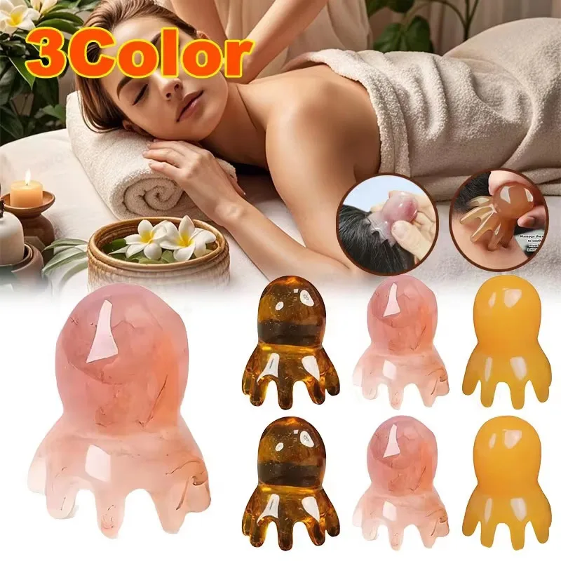 1-8PCS Resin Octopus Massage Comb Head Meridian Scraping Scalp Massage Brush Acupuncture SPA Gua Sha for Fatigue Relief