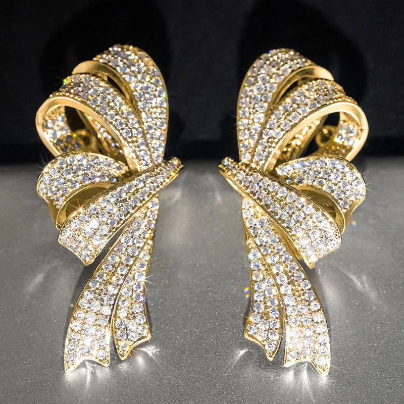 ZAKOL Luxuriöse Voll-Pavé-Zirkonia-Ohrstecker mit Schleifen-Design für Damen, Funkelnde CZ-Knoten-Hängeohrringe, Hochzeits- und Party-Schmuck – Detail 4