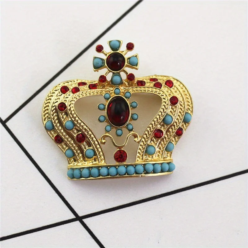 Elegant Brooch Antique Court Crown Brooch Coat Coat Shawl Pin Resin Gemstone Banquet Party Dress Suit Corsage Accessories