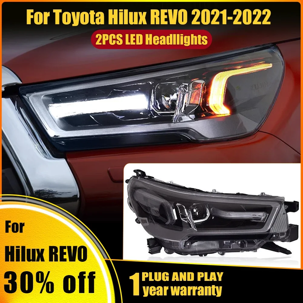 2pcs Car Headlights for Toyota HILUX REVO 2021 2022 2023 DRL Turn Signal Front Full LED Head Lamp Lens Automotive Accessories