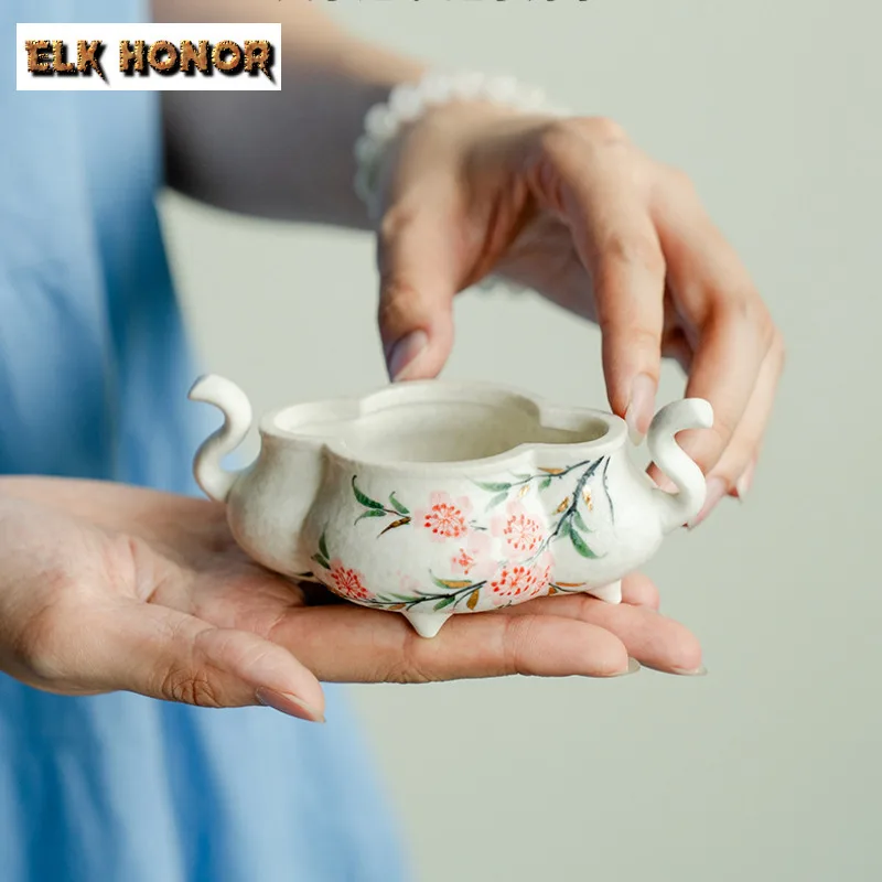 رسمت باليد زهر الخوخ حامل البخور نافورة الماء الديكور البخور المشتعلة مبخرة طقم شاي صيني الحلي