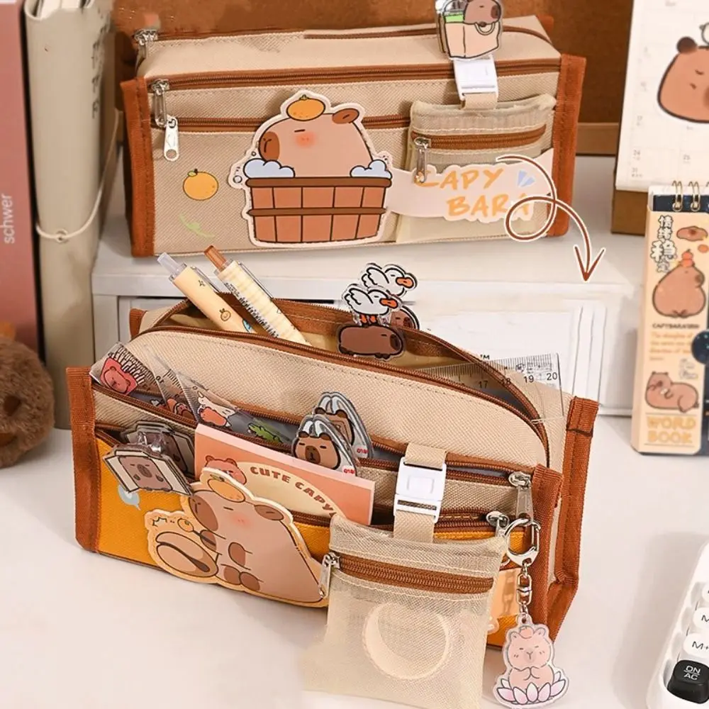 

Storage Bag Large Capacity Capybara Pencil Bag Cute Canvas Stationery Bag Zipper Kawaii Storage Pouch Office