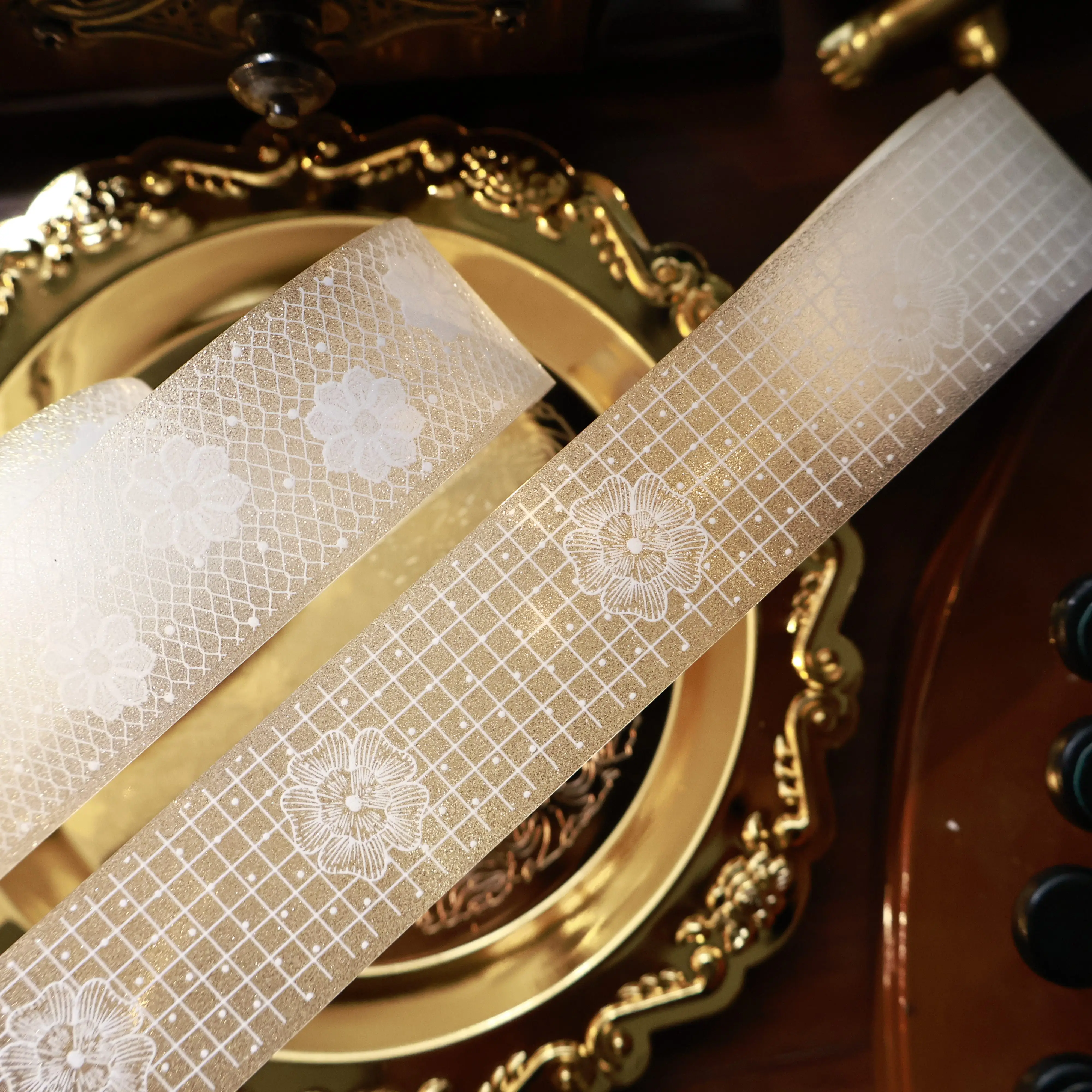 Lace Flower Washi Pet Tape Roll Sticker Primer Lace Flash Yarn Maste Release Paper view 2
