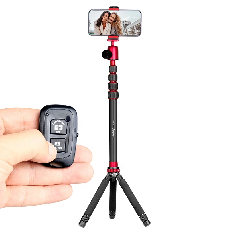 Manbily MT-02LH Flexible Handheld aluminum telescoping poles 360 Degree wireless Selfie Stick Mini Tripod