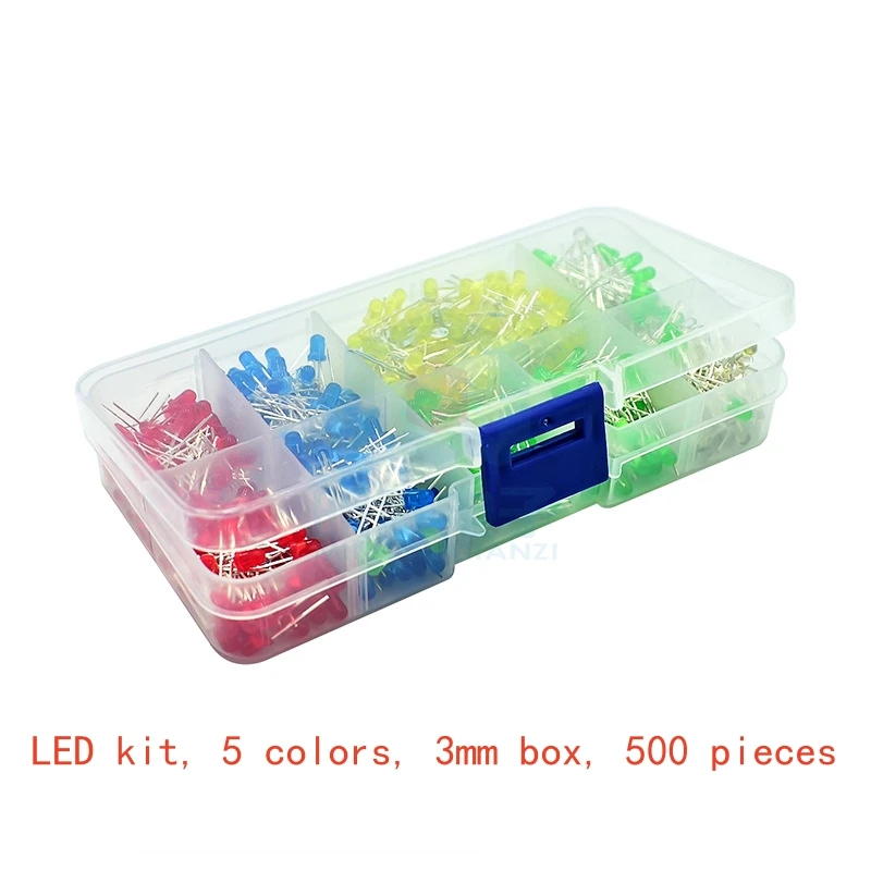 F3 3-mm-LED-Perlen, 5-Farben-Mischpackung: 100 Perlen pro Farbe, insgesamt 500 Perlen. – Detail 2