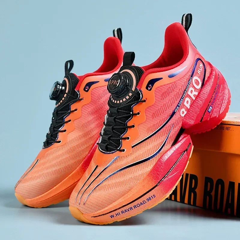

Marathon Carbon Plate Sports Running Shoes Men New Breathable Lightweight Mesh Sport Shoes Women Comfor Rotating Button Sneakers
