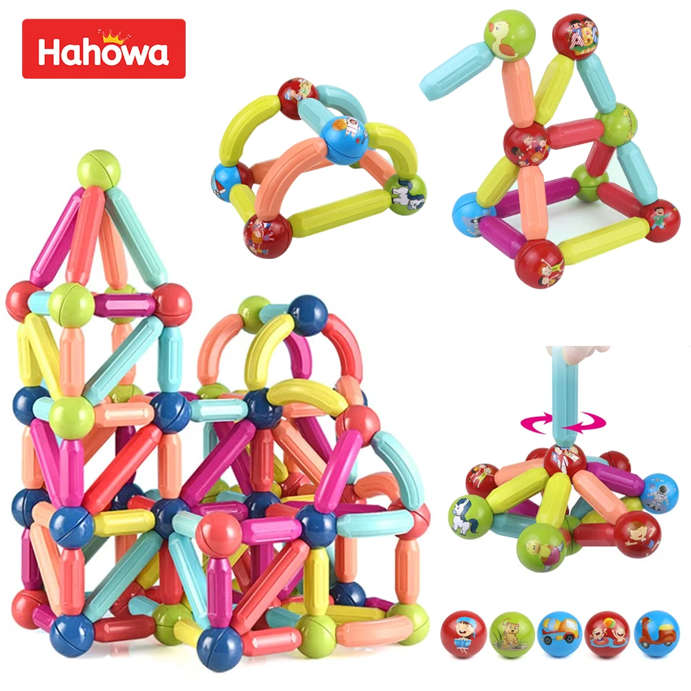 Hahowa Magnetic Building Blocks Toy Magnetic Construction Set Magnet Ball Sticks Rod Games Montessori Educational Toys For Kids