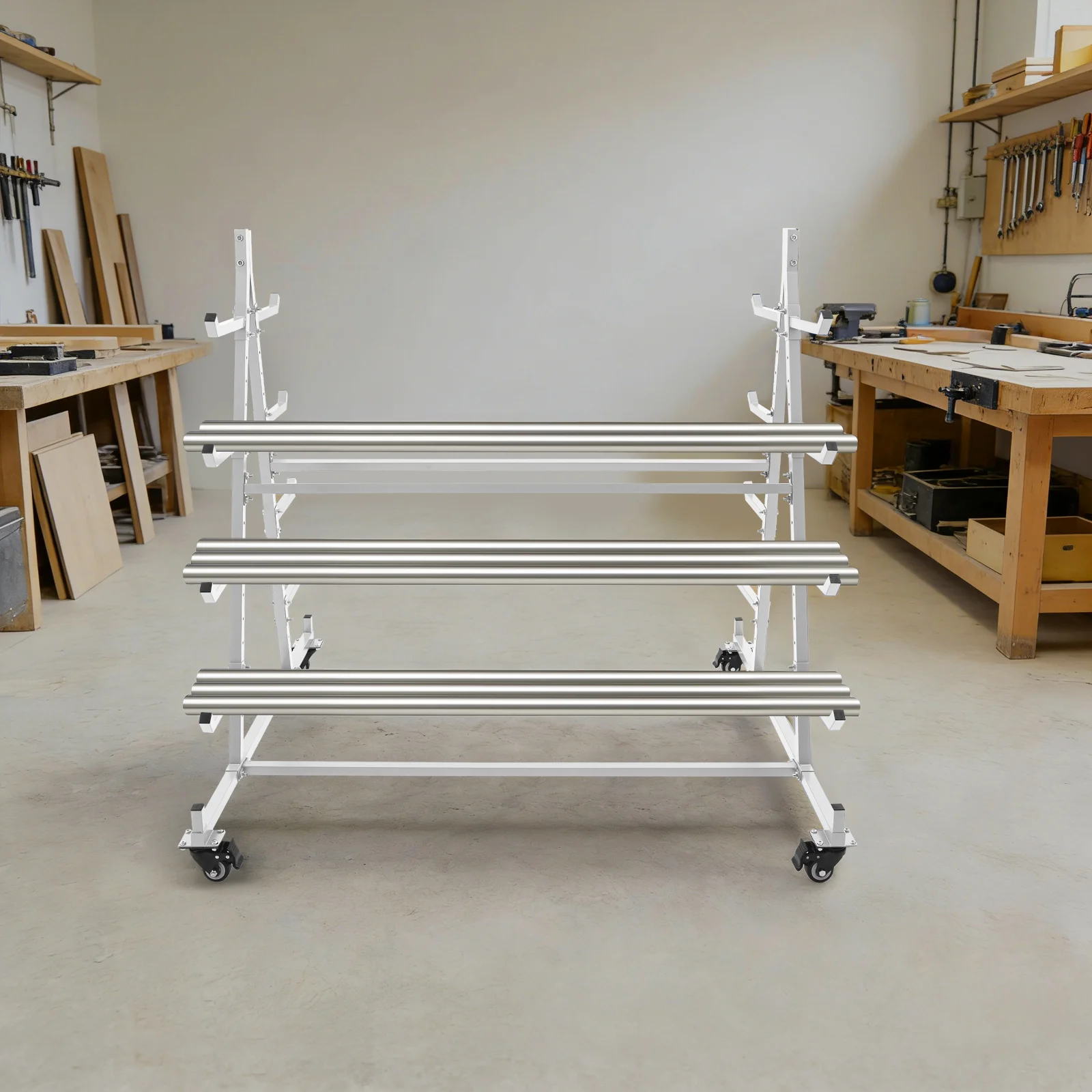 

Горизонтальный стеллаж для хранения на колесах, усиленный мобильный стеллаж для хранения, передвижной стеллаж для труб и материалов