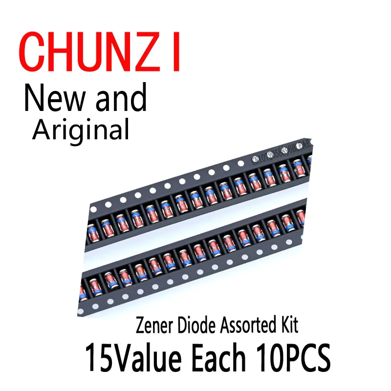 150PCS=15Value*10PCS New and Original SMD Zener Diode Assorted Kit LL34 LL4148 1/2W 3V-24V