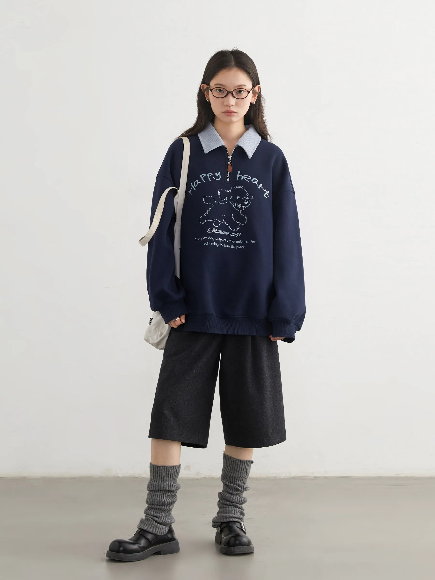 CHIC VEN Nieuwe Vrouwen Sweatshirts Casual Losse Polo Kraag Hond Borduren Fluwelen Pluche Warme Vrouwelijke Top Trui Herfst Winter 2025