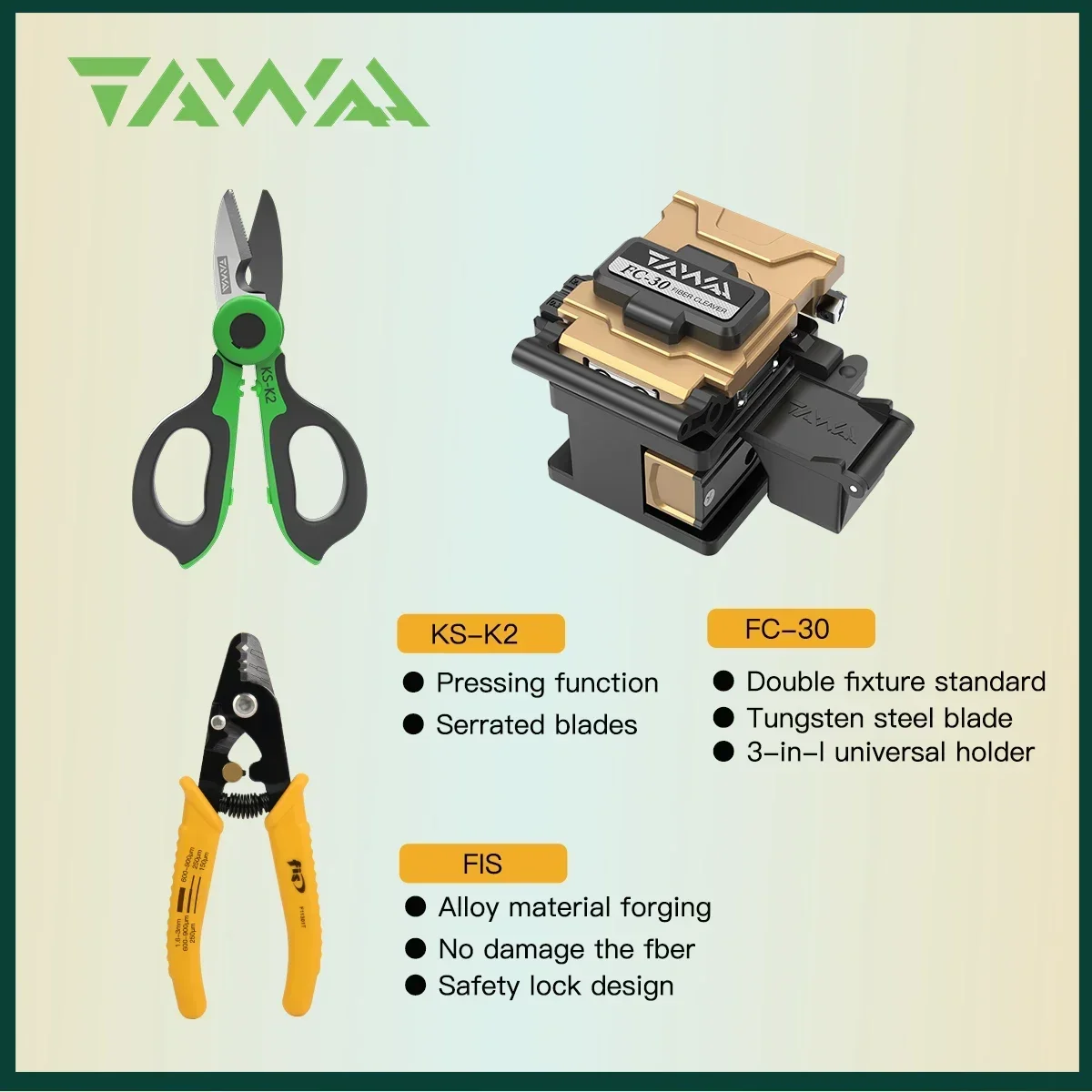 Fiber Optic Stripping Tools 3 Holes Stripper 125μm-3mm, Fiber Cutter Cleaver 3 in 1 Holder, High Precision Scissors