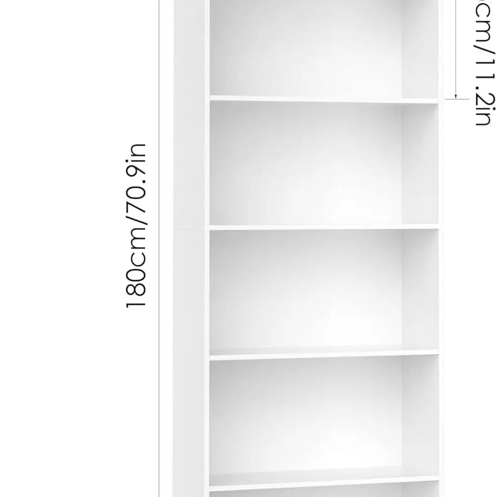 خزانة كتب مفتوحة ورف كتب مكون من 6 طبقات، أرفف تخزين عرض قائمة بذاتها، خزانة كتب طويلة لغرفة النوم وغرفة المعيشة والمكتب، أبيض #3