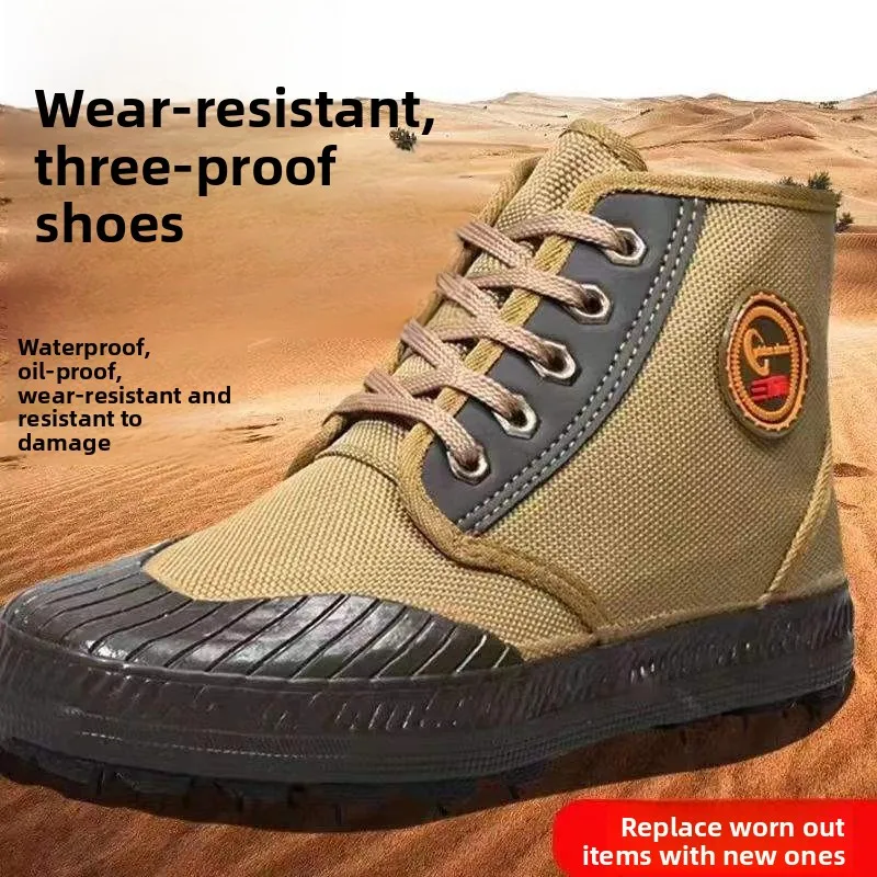 

Spring Autumn Waterproof Oil-proof Wear-resistant High-top Shoes Rubber Non-slip Work shoes Construction Three-proof Shoes