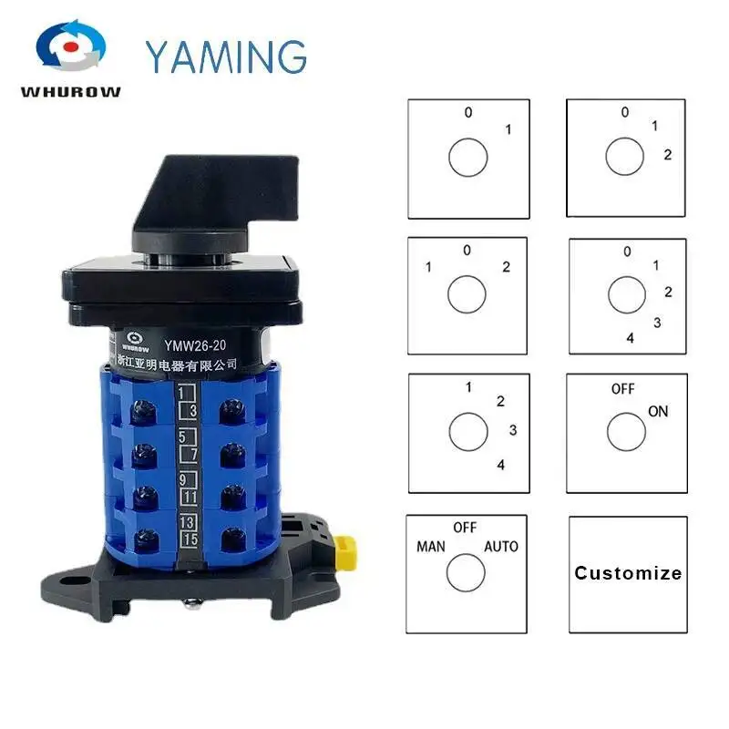 LW26-20 DIN Rail Mounted Multi Position Silver Contact Rotary Cam Switch 690V 20A 4 Level Changeover Selector YMW26 LW28 #1