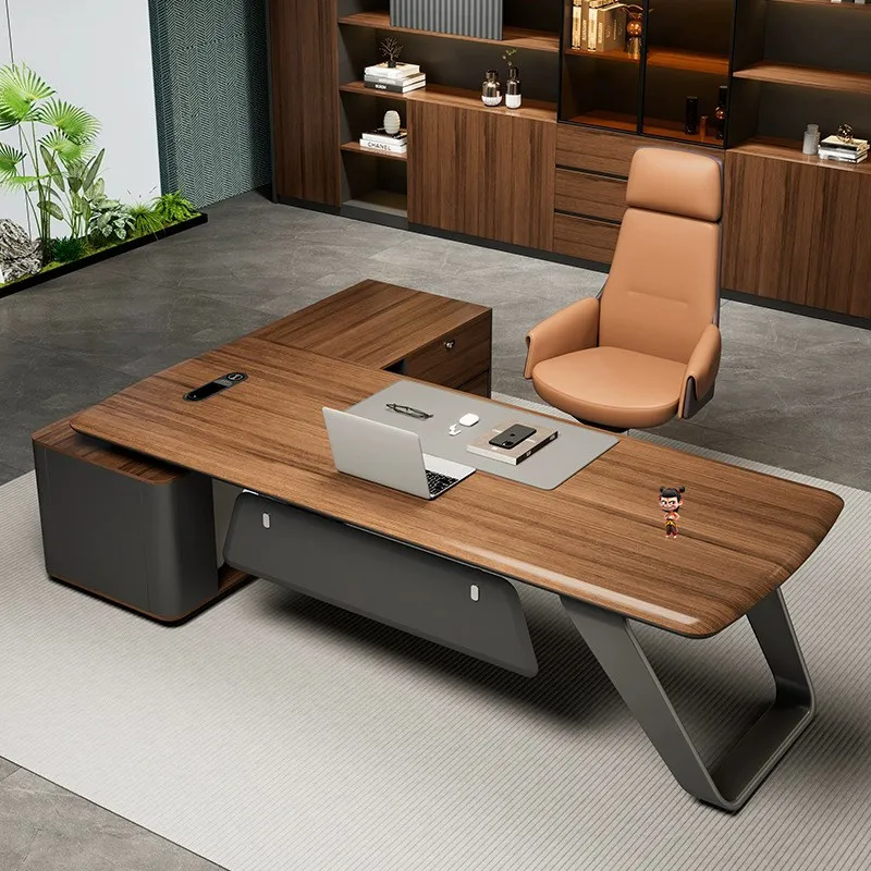 

*Boss Table Designer President Office Table Chair Combination High-grade Modern L-shaped PVC Cabinet Storage Blister Integrated