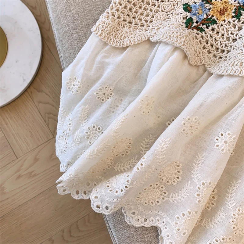 Floral Embroidery Crochet Tank Blouse Eyelet Lace Puff Sleeve Babydoll Top Women Teengirl Summer Fairycore Cottagecore Outfit