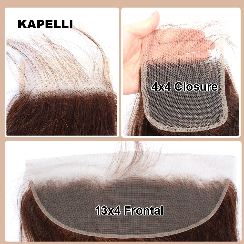 Human Hair Bundles with Closure Chocolate Brown Straight Bundles 100% Human Hair Weaving 4x4 13x4 HD Lace Frontal Hair Extension