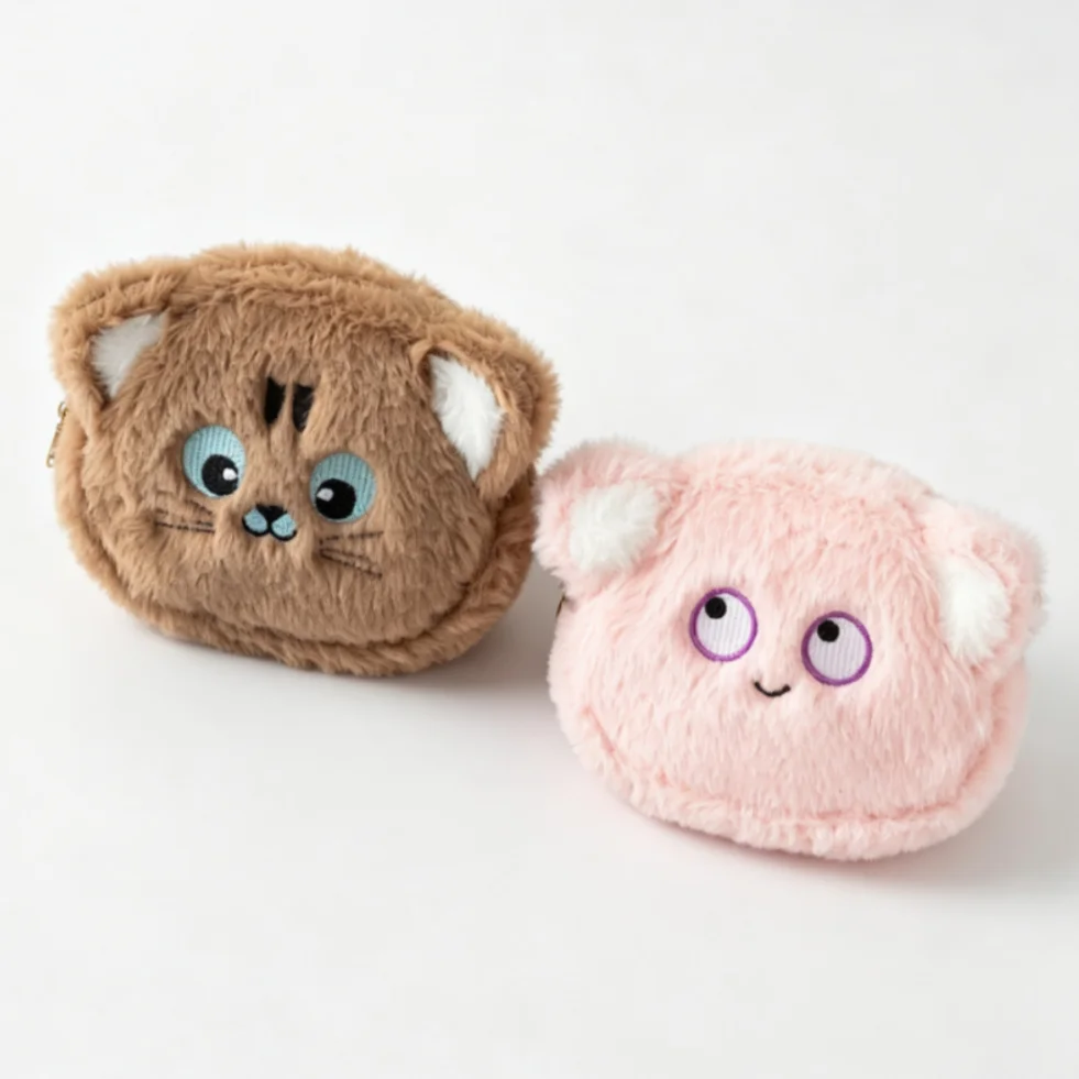 Cute Cartoon Plush Coin Purse Portable Earphone Storage Bag Animal Embroidery Mini Bag Handy Wallet for Small Items