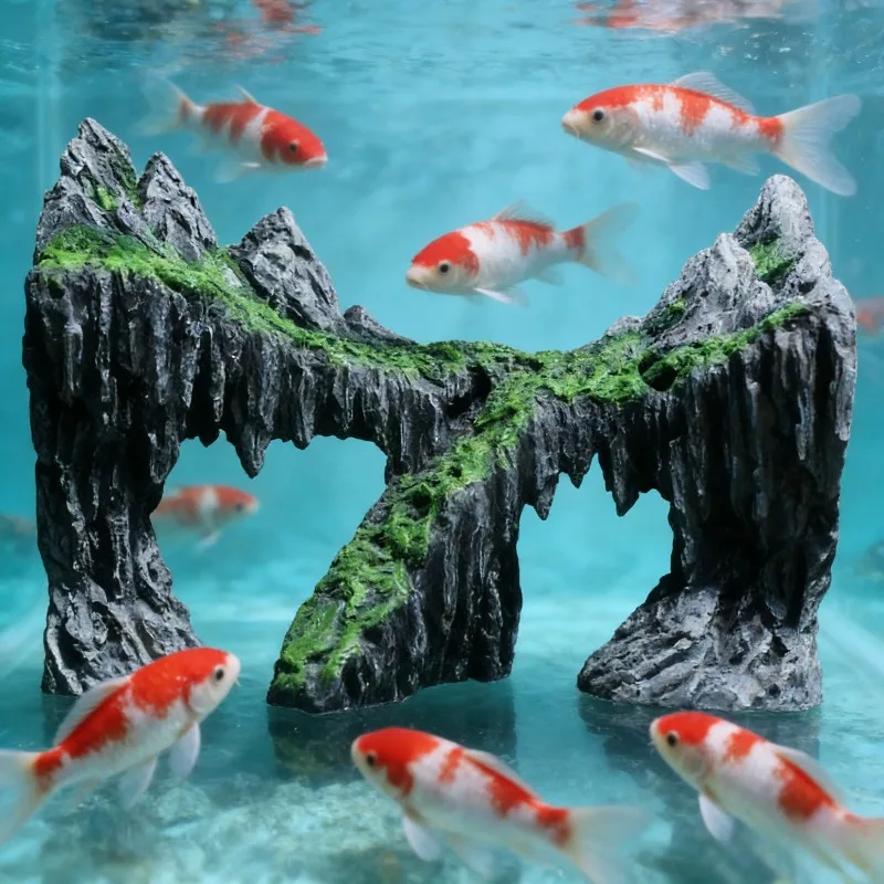 

Sky Castle Style Aquarium Ornament Rock Mountain Canyon Scenery Decor Simulation Moss Stone Aquatic Plant Layout Safe Non-Toxic