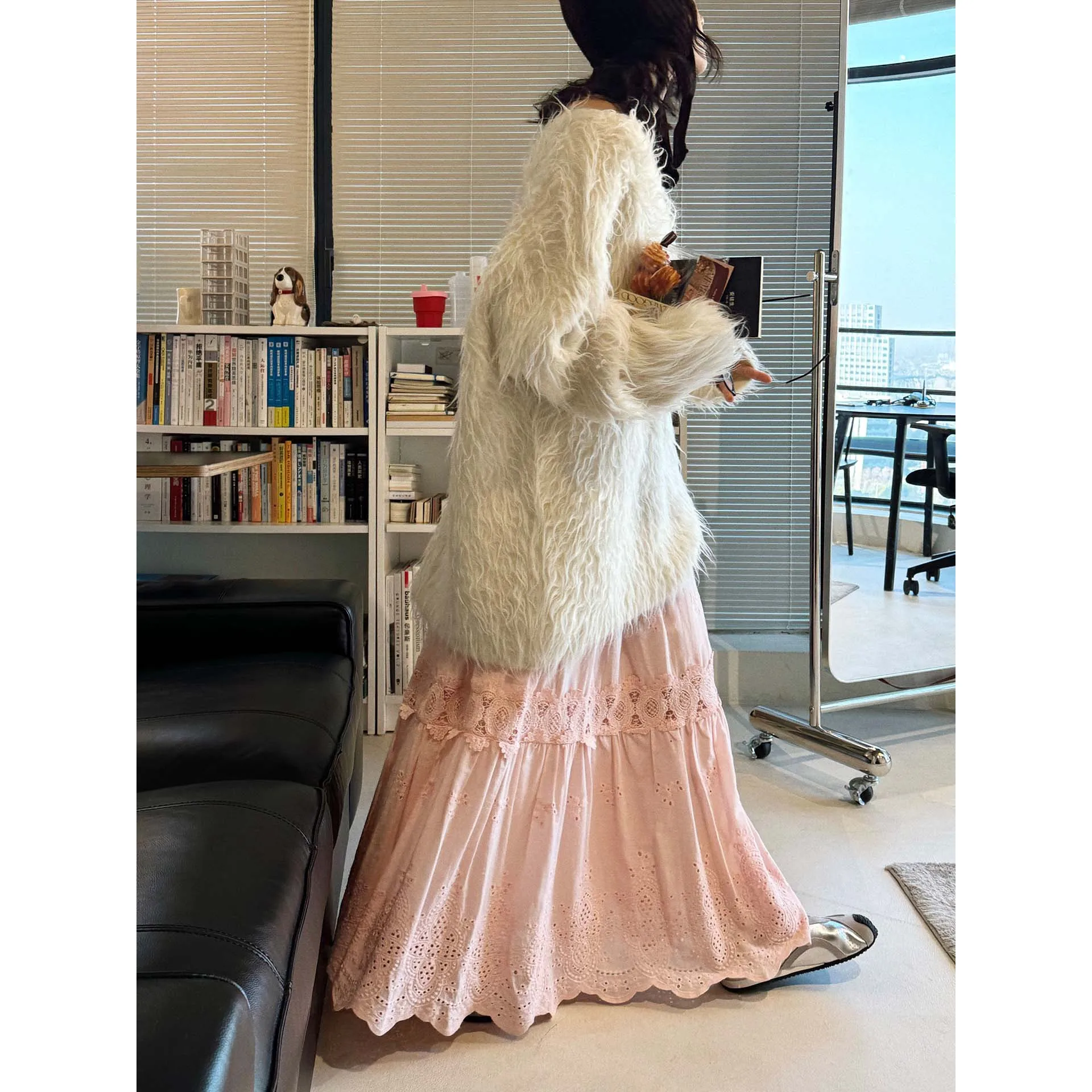 2026 Women Pure Cotton Boho Skirt Saia Stretch Waist Lace Crochet Hollow Out Design Long Skirt Faldas Jupe Femme Maxi Skirts