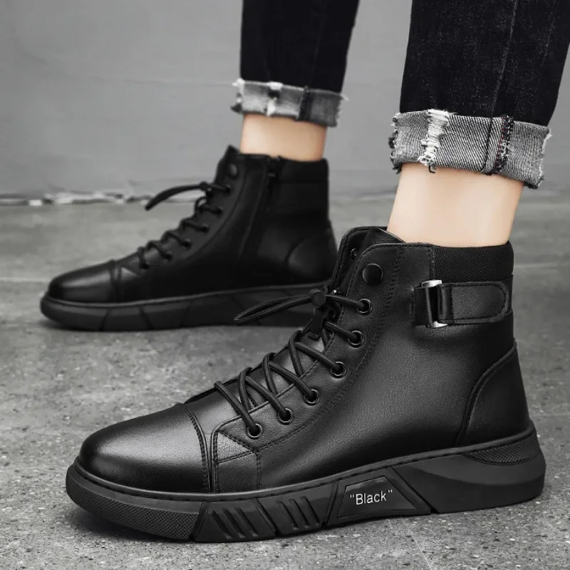 Fashion Men Leather Shoes 2024 Trends Motorcycle Boots Chelsea High Top Boots Waterproof Comfortable Platform Work & Safety Boot