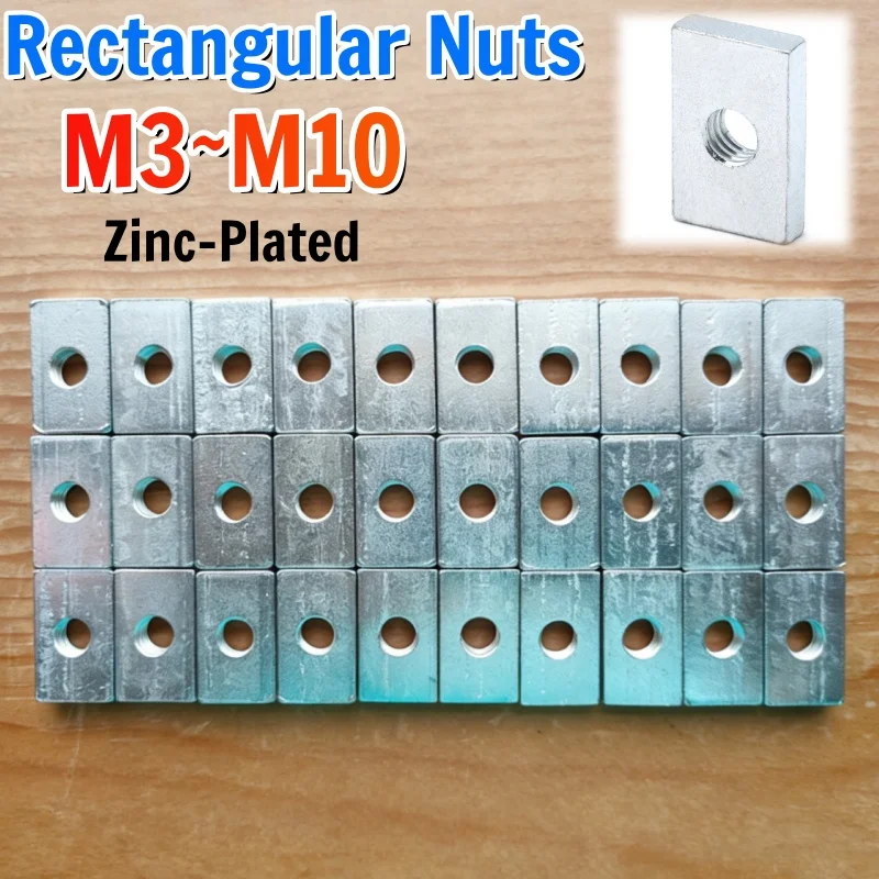 2-100pcs M3 M4 M5 M6 M8 M10 Galvanizing Rectangular Nuts Square Nut Carbon Steel Zinc-plated Aluminum Profile Accessory
