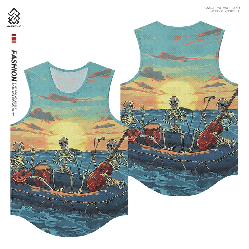 

Men's Fashion Trend Niche Sleeveless Trend Bottom Shirt Hot Dog Pattern Print Adult Tops Outdoor Sports Quick-drying Tank Tops