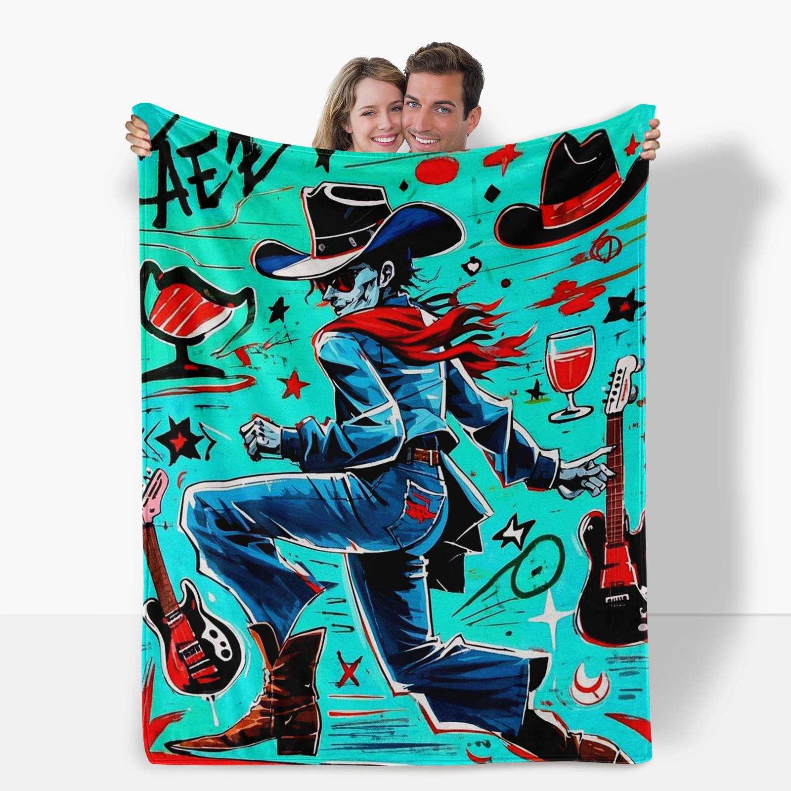 Playful Graffiti Style Cowboy Guitar Blanket Brings Urban Flair To Your Home Decor Great For Kids