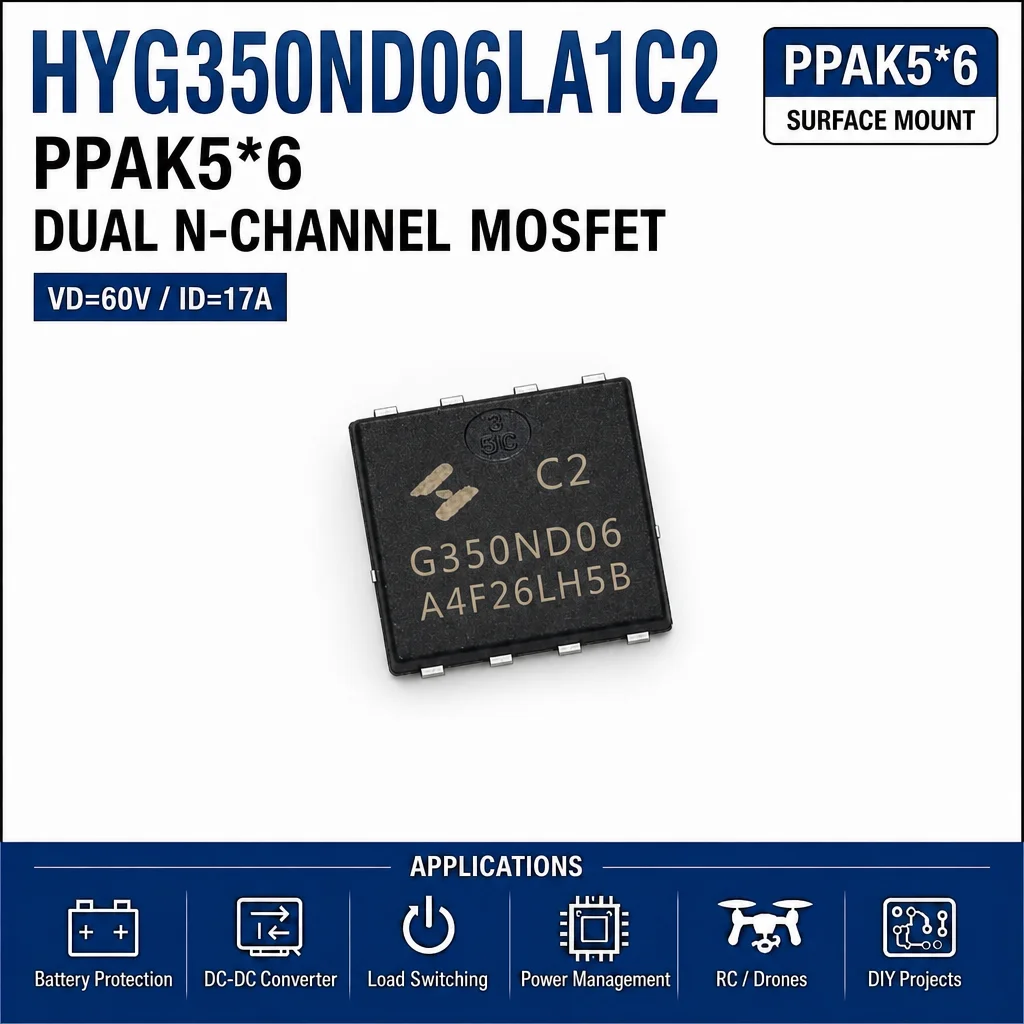 (10 Pcs) HYG350ND06LA1C2 PPAK5*6 HYG350ND06 G350ND06 - N-Channel MOSFET 60V 17A 32mΩ