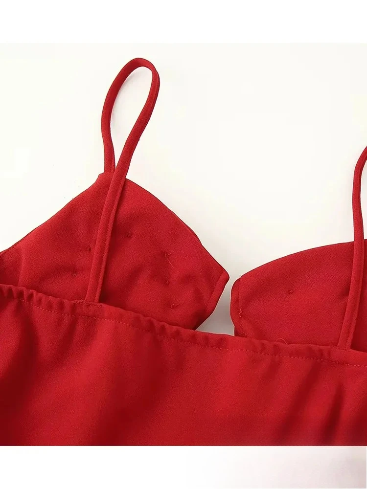 KONDALA Sexy Club Women Dress Red Solid Cami Sleeveless Flower Zipper Slim Long Vestidos New Fashion 2025 Summer Sheath Dress