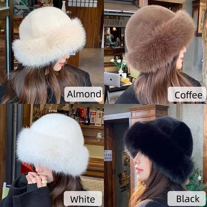 Autumn And Winter 2024 New Women's Fashion Cap Fur Hats Mongolian Hat Brimless Plush Fluffy Skiing Riding Warm Caps